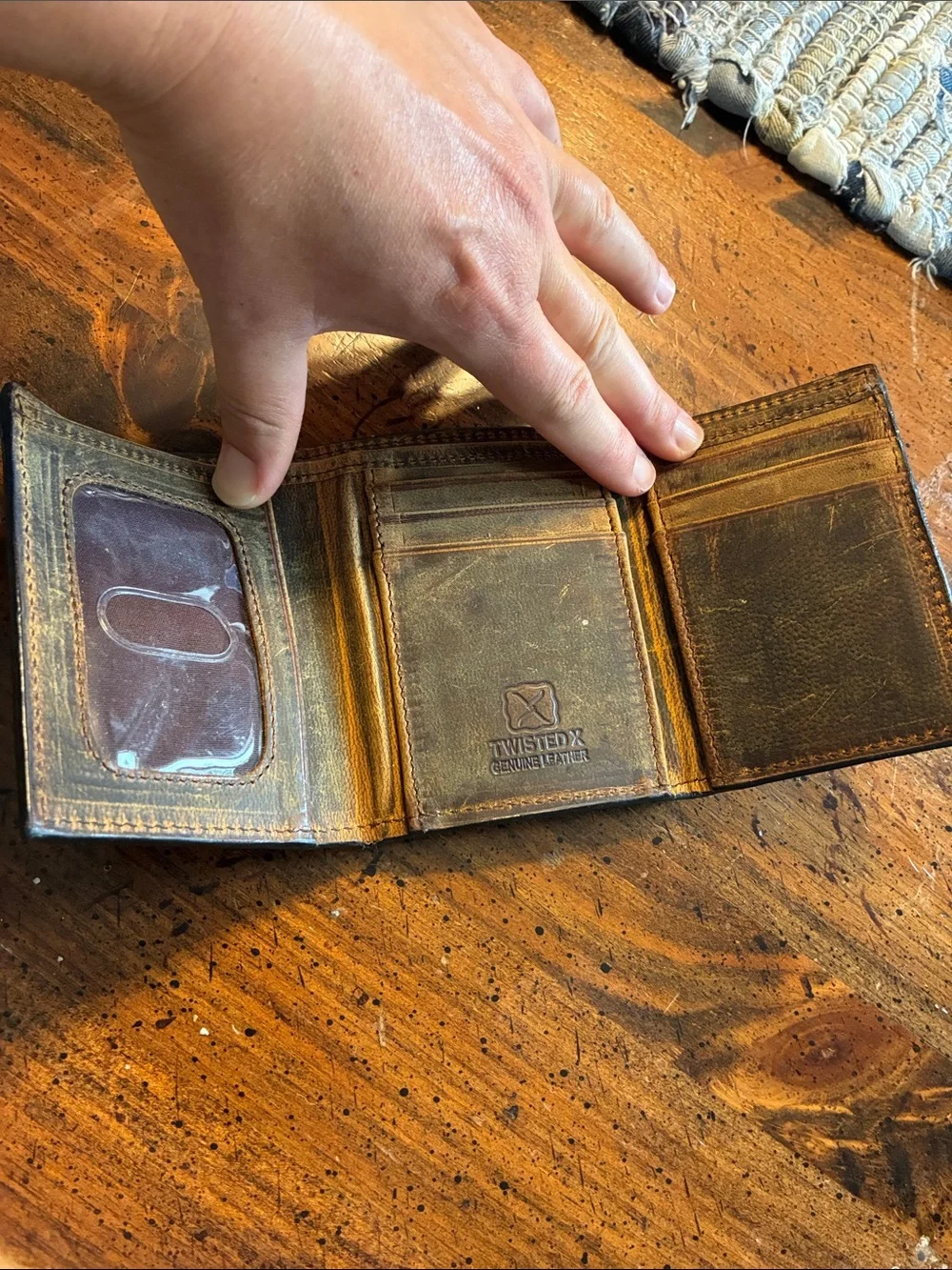 Twisted X Brown Leather Bifold Wallet with Turquoise Cross Stitch Accent